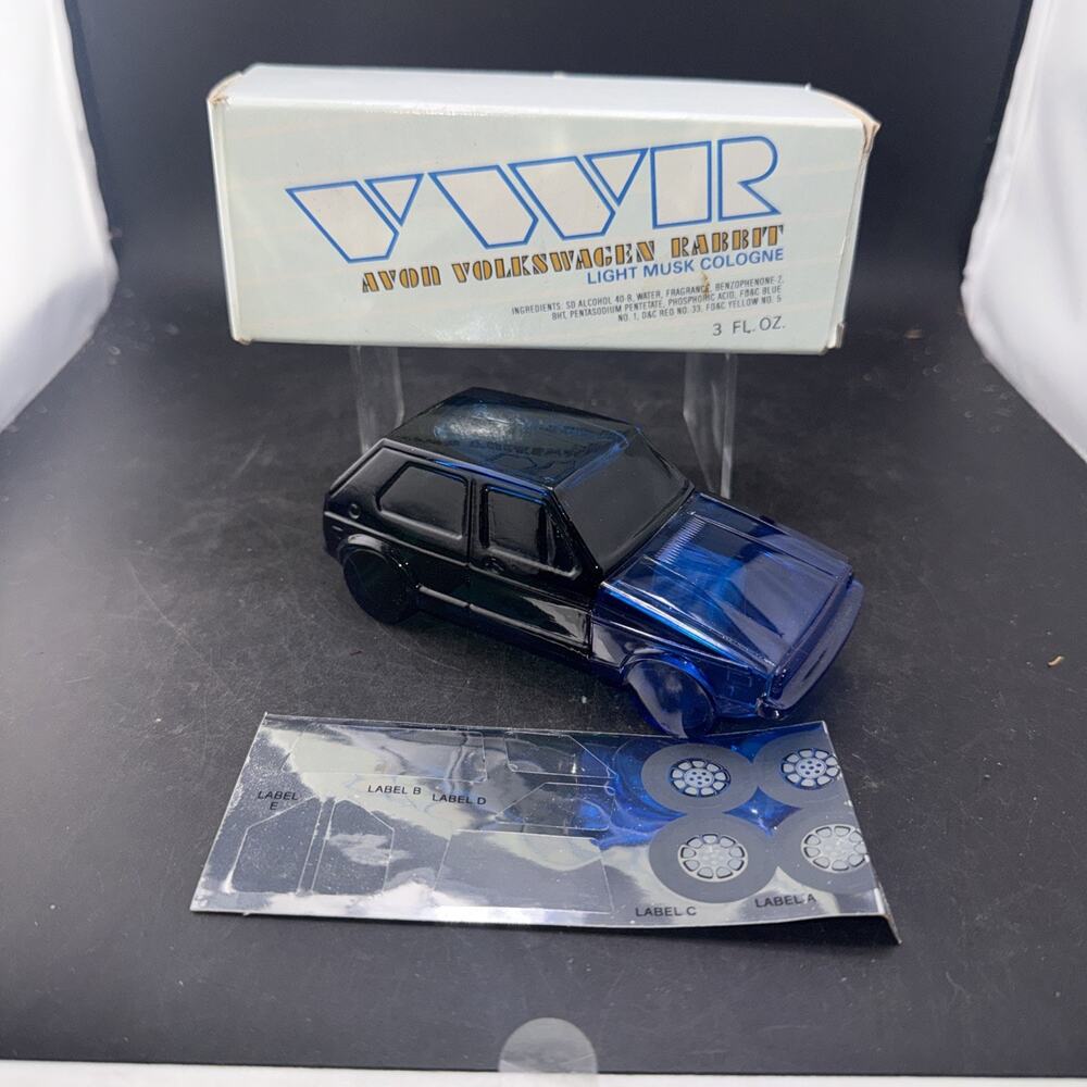 Vintage Avon 1977 Volkswagen Rabbit Wild Country Decanter w Box Decals